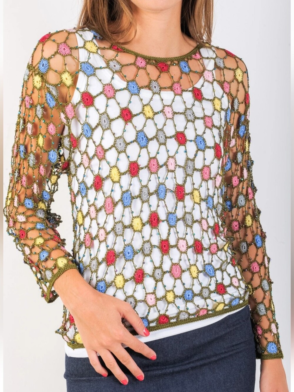 CACHE Crochet Mesh Net Pullover Top NWT